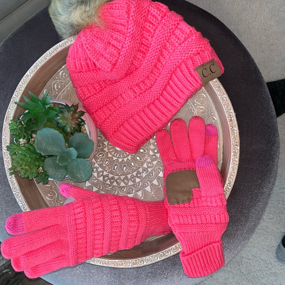 NWOT Hat with fur and gloves set